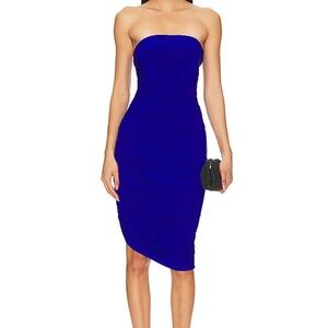 Norma Kamali strapless Diana dress to knee in electric blue